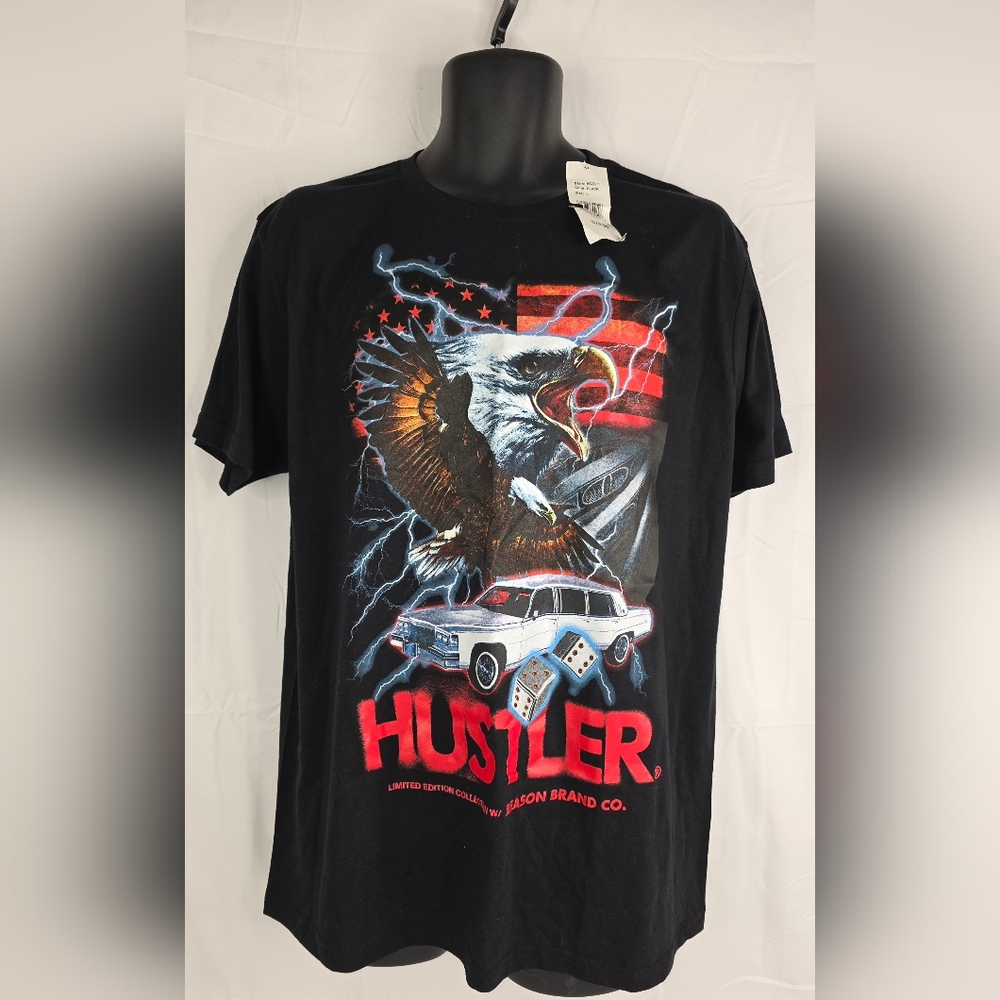 Reason Brand Men'sHustler Black Red Graphic Tee Eagle Car Large NWT CK-3278